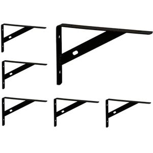 Relaxdays metalen plankdragers - set van 6 - moderne schapdragers - stalen plankbeugels - zwart