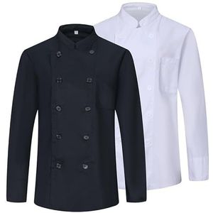 MISEMIYA - Verpakking van 2 stuks - koksjas voor heren - koksjas voor heren - hosteleria uniform - Ref.842, Zwart-Wit, S