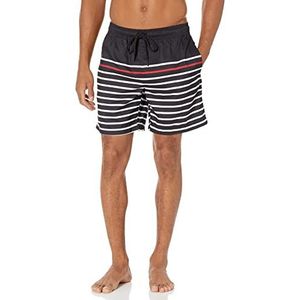 Amazon Essentials Heren 7"" sneldrogende zwembroek, zwart rood wit gestreept, klein