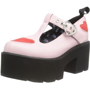 LAMODA - Vrouwen Fairytale Chunky Platform Mary Janes, Zwart Pu Roze Hart, 40 EU