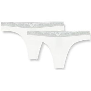 Emporio Armani Stretch Cotton Studs Logoband Thong Tanga, wit, XS voor dames, Wit, XS