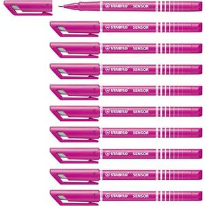Fineliner met meeverende schrijfpunt - STABILO SENSOR F - fijn - 10 stuks - roze