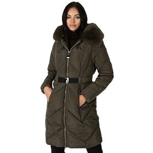 Lovedrobe Dames winterjas dames jas gewatteerde gewatteerde imitatiebont capuchon riem Puffa rits voorzakken puffer bovenkleding, kaki, 16, Kaki, 42 grote maten