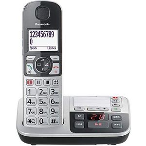 Panasonic KX-TGE520GS DECT seniorentelefoon met noodoproep (draadloos, vaste telefoon met antwoordapparaat, grote toetstelefoon, Eco-Plus) zilver-zwart