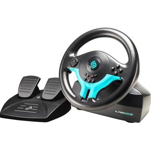 Subsonic – Superdrive SV250-S-stuurwiel - Switch 2 / Switch-racestuurwiel. 180° draaibaar, met pedalen en schakelflippers aan het stuur – Blue Edition