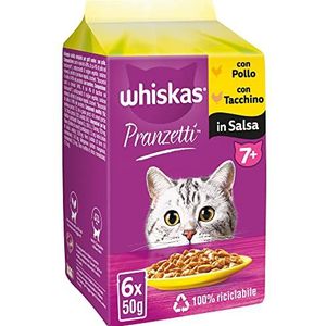 Whiskas Lunch wit vlees 7+ senior, natvoer voor katten, 12 verpakkingen met elk 6 zakjes x 50 g (in totaal 72 stuks)