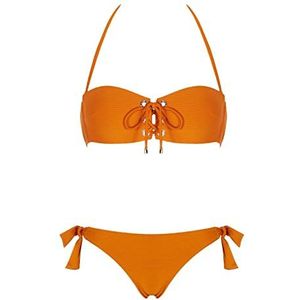 Emporio Armani Swimwear Dames gevoerde band & Braziliaanse W/Bows Ottoman Lycra bikini set, Yellow Ochre, XS