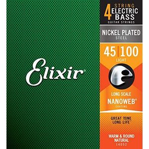 Elixir® Strings vernikkelde stalen snaren voor viersnarige basgitaar met NANOWEB®-Coating, lange nek, licht (.045-.100)