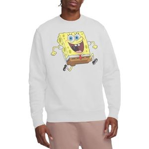 Spongebob Happy Running Crew Sweatshirt, Wit, Small, Wit, S