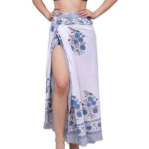 Derde Oog 100% Katoen Badpak Strand Sarong Cover Ups Voor Vrouwen Badmode Pareo Indiase Hand Blok Print Strand Wrap Rok, Wit 6, Eén Maat