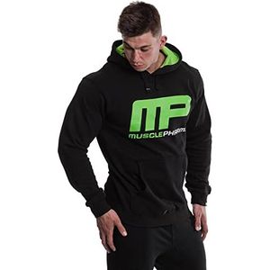 MusclePharm Heren Gym Training Sport Workout Activewear Overhead Sport Zwart/Lime Groen, Medium, Hoodie