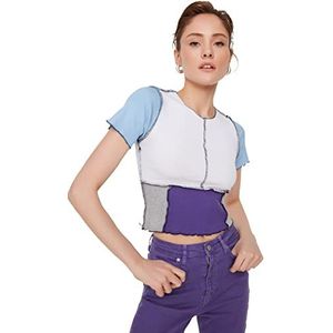 TRENDYOL Damesblouse, geblokkeerd, brede knoopsluiting, gebreide blouse, blouse, Multi Color, S