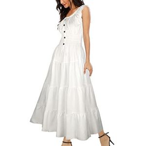 OSTOO Dames 2025 zomer boho bloemenprint gelaagde casual vloeiende lange maxi-jurk, Gebroken Wit, L