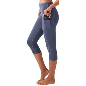 Los Ojos Capri leggings voor dames – yogabroek met zakken, workout-legging met hoge spek-weg-taille voor vrouwen, houtskool, S