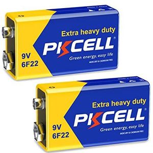 PKCELL 9V batterij, blokbatterij, 6F22 batterijen voor rookmelder, radio-camera, speelgoed, 2 stuks