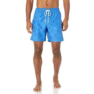 Amazon Essentials Men's Sneldrogende zwembroek met binnenbeenlengte van 18 cm, Blauw Ankerprint, L