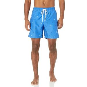 Amazon Essentials Men's Sneldrogende zwembroek met binnenbeenlengte van 18 cm, Blauw Ankerprint, XS