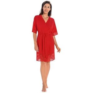 Teyli Dames ochtendjas viscose gebloemd kant Gloria, rood, XL/Groten moten