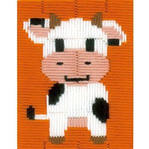 Vervaco Spansteek koe beginnersborduurverpakking voorgetekend, katoen, cow, 12,5 x 16 cm
