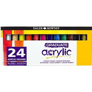 Daler-Rowney Graduate Acrylverfset, 22 ml, 24 verschillende kleuren, hoge lichtechtheid, waterbasis, oplosmiddelvrij, ideaal voor studentenkunstenaars