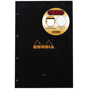 Rhodia 201019C notitieblok nr. 20, A4+, grote zeyes-ruiten, 80 vellen, geperforeerd, 4 gaten, Clairefontaine wit, 80 g/m²