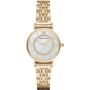 Emporio Armani dames tweekhandig goudkleurige roestvrijstalen horloge