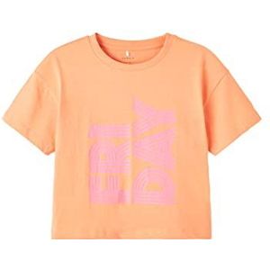 NAME IT Girl's NKFBALONE SS TOP Box shirt met korte mouwen, oranje chiffon, 116, oranje chiffon, 116 cm