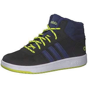 adidas Hoops Mid 2.0 Basketbalschoen voor jongens, Core Black Victory Blue Acid Yellow, 33 EU