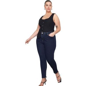 Trendyol Vrouwen Plus Size Hoge Taille Skinny Fit Plus Size Jeans, Donkerblauw, 70 grote maten