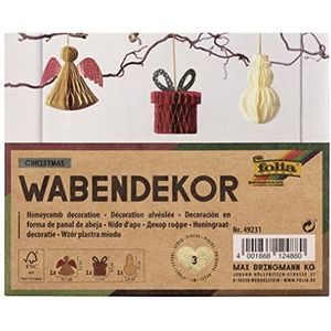 folia 49231 - Honingraat decoratie kerst, kerst hanger set van 3, hoogte ca. 10 cm, opvouwbare kerst decoratie voor binnen