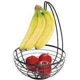 iDesign Austin fruitschaal met bananenhouder, ronde fruitmand van metaal, matzwart
