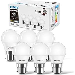 LVWIT 4.5W LED-lamp B22 G45, 470lm Equivalent bij 50W, 2700K Warm Wit, niet-dimpel, veel 6