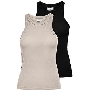 ONLY Tanktop voor dames, Zwart/Pack: 2-pack met zwart/Pumice Stone, XL