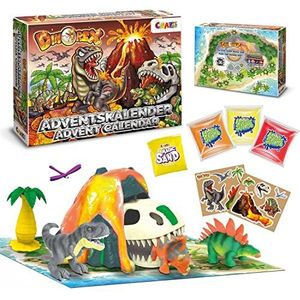 CRAZE 39908-Dinosaurus adventskalender 2022 kinderen DINOREX - Playset Dino speelgoed en speelset met vulkaan en lava, speelgoed kerstkalender kinderen,multi kleuren