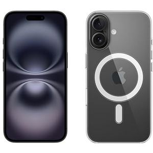 Apple iPhone 16 (128 GB) - Zwart + Doorzichtig hoesje met MagSafe