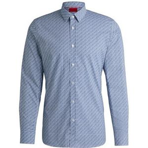 HUGO Heren Elisha02 Dierlijk Patroon Katoen Jacquard Extra Slim Shirt, Blauw, 34 NL