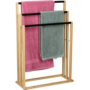 Relaxdays staand handdoekenrek - 3 stangen - bamboe handdoekstandaard - badhanddoeken