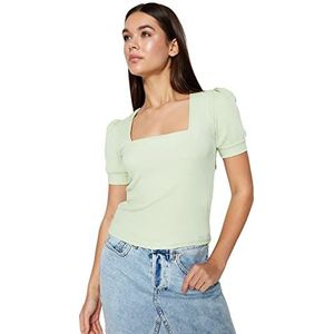 Trendyol Dames Dames Regular Fit Basic Vierkante Kraag Gebreid Blouse Shirt, Munt, M