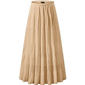 NASHALYLY Maxi-rok voor dames, chiffon, hoge taille, geplooid, A-lijn, lange rok, Abrikoos, S