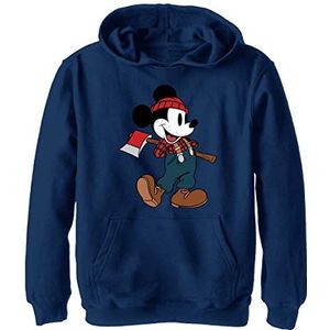 Disney Characters Lumberjack Mickey Boy's Hooded Pullover Fleece, Navy Blue Heather, Small, Heather Navy, S