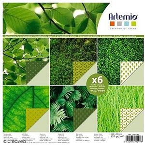 Artemio Scrapbooking-papier, bladgroen, 30,5 x 30,5 cm, 6 vellen