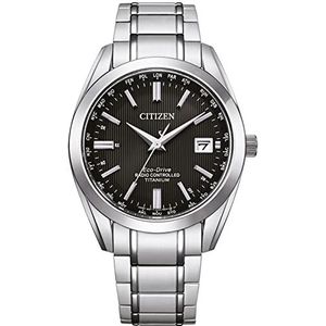 Citizen Analoog Eco-Drive horloge voor heren, met roestvrijstalen armband, zilver-zwart, Eén maat, armband