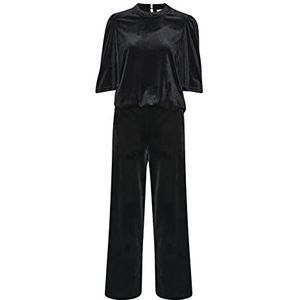 KAFFE Jumpsuit voor dames, fluweel, korte mouwen, brede pijpen, Black Deep, XS