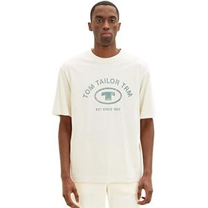 TOM TAILOR Heren Relaxed Fit T-shirt met logo-print, 18592, vintage beige, S