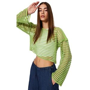 Trendyol Dames opengewerkte lange mouwen reguliere sweater, groen, M