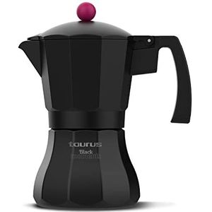 Taurus Black Moments 3 Italiaans koffiezetapparaat, 3 kopjes, roestvrijstalen basis en filter, veiligheidsventiel, siliconen sluiting voor alle kookplaten, transparant deksel, zwart