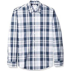 Amazon Essentials Slim-fit Geruite Shirt met lange mouwen, Wit/Navy Large, US S (EU S)