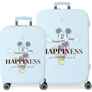 Disney Mickey Happiness Kofferset, blauw, 55/70 cm, stijf, ABS-kunststof, geïntegreerde TSA-sluiting, 116 l, 7,54 kg, 4 wielen, handbagage, Blauw, Set de maletas, kofferset