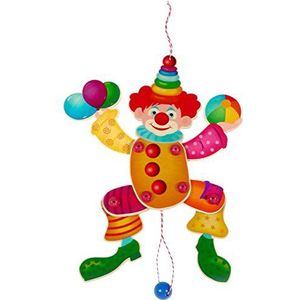 Hess-Spielzeug Houten speelgoed 12427 - Hampelmann Clown van hout, handgemaakt, om op te hangen aan deuren en muren, als cadeau voor doop of verjaardag
