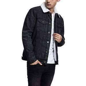 Urban Classics Sherpa Denim Jacket Jeansjack voor heren, zwart (Black Washed 709), L